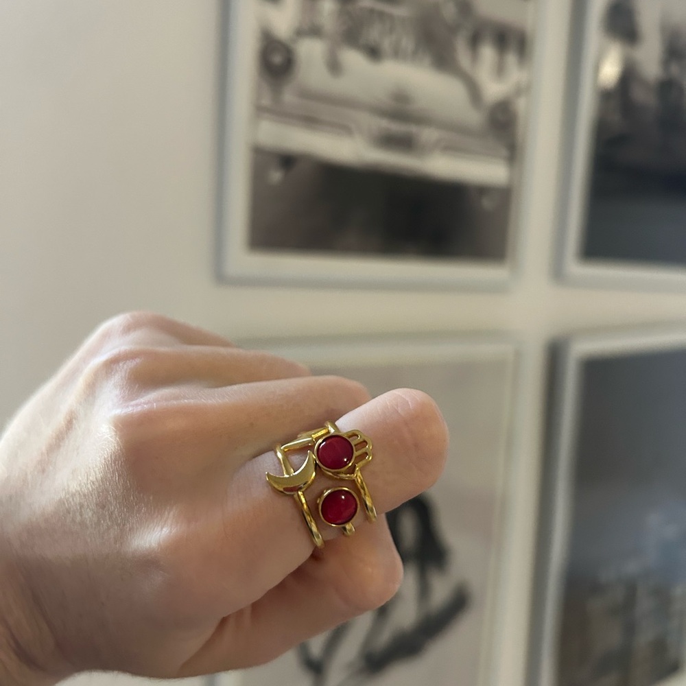 Anthropologie Gold Ring with Red Accents